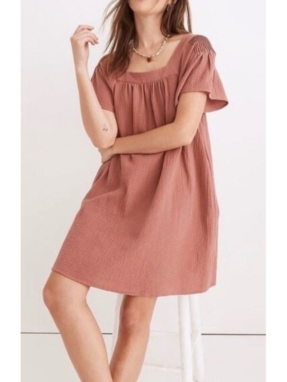 Madewell 100% cotton Lightspun Butterfly Square-Neck Mini Dress